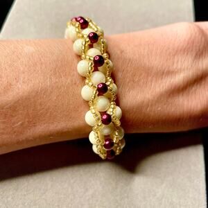 Unique White Gold Burgundy Beaded Bracelet